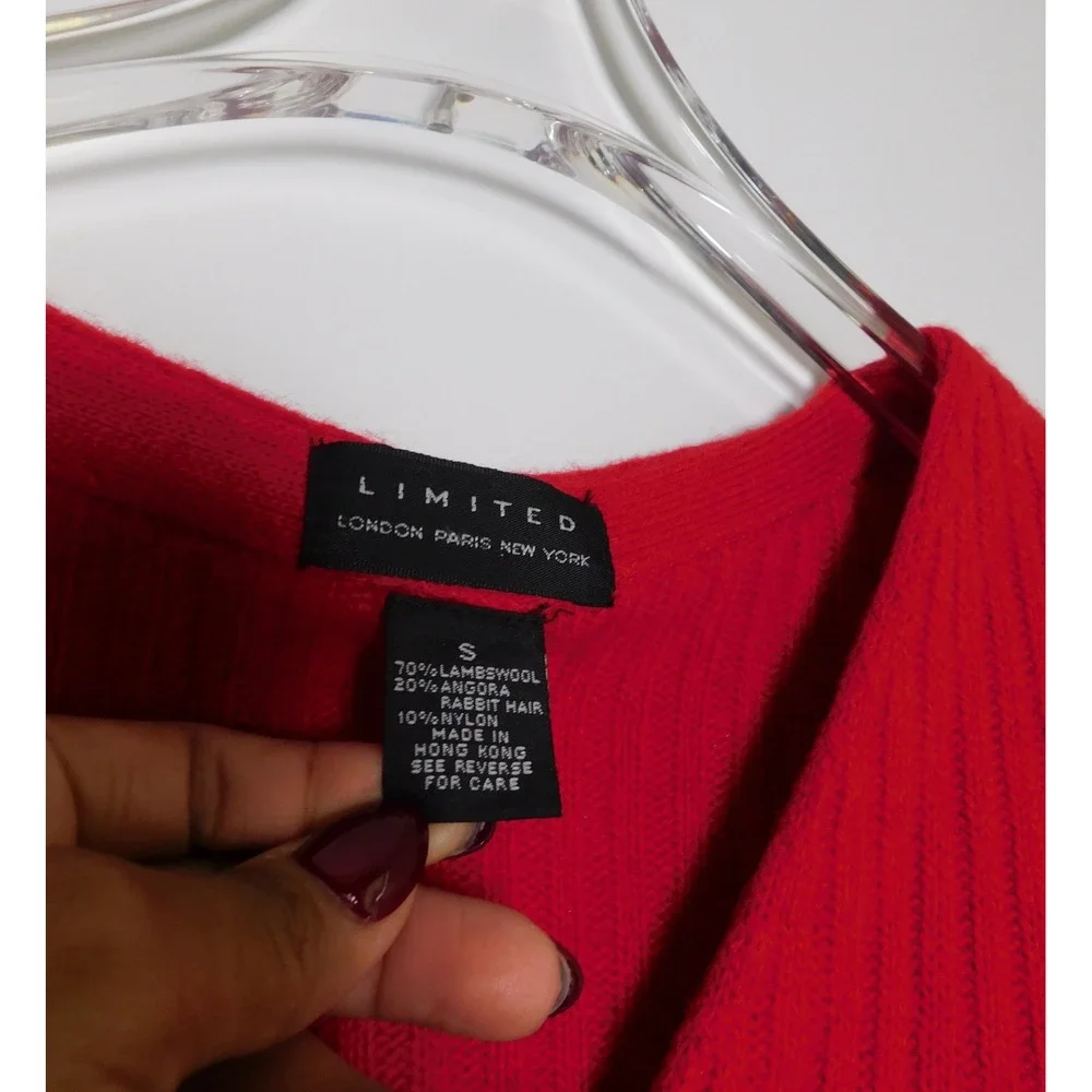 Vintage The Limited Red Lambswool Blend Cable Knit V-Neck Cardigan Sweater S